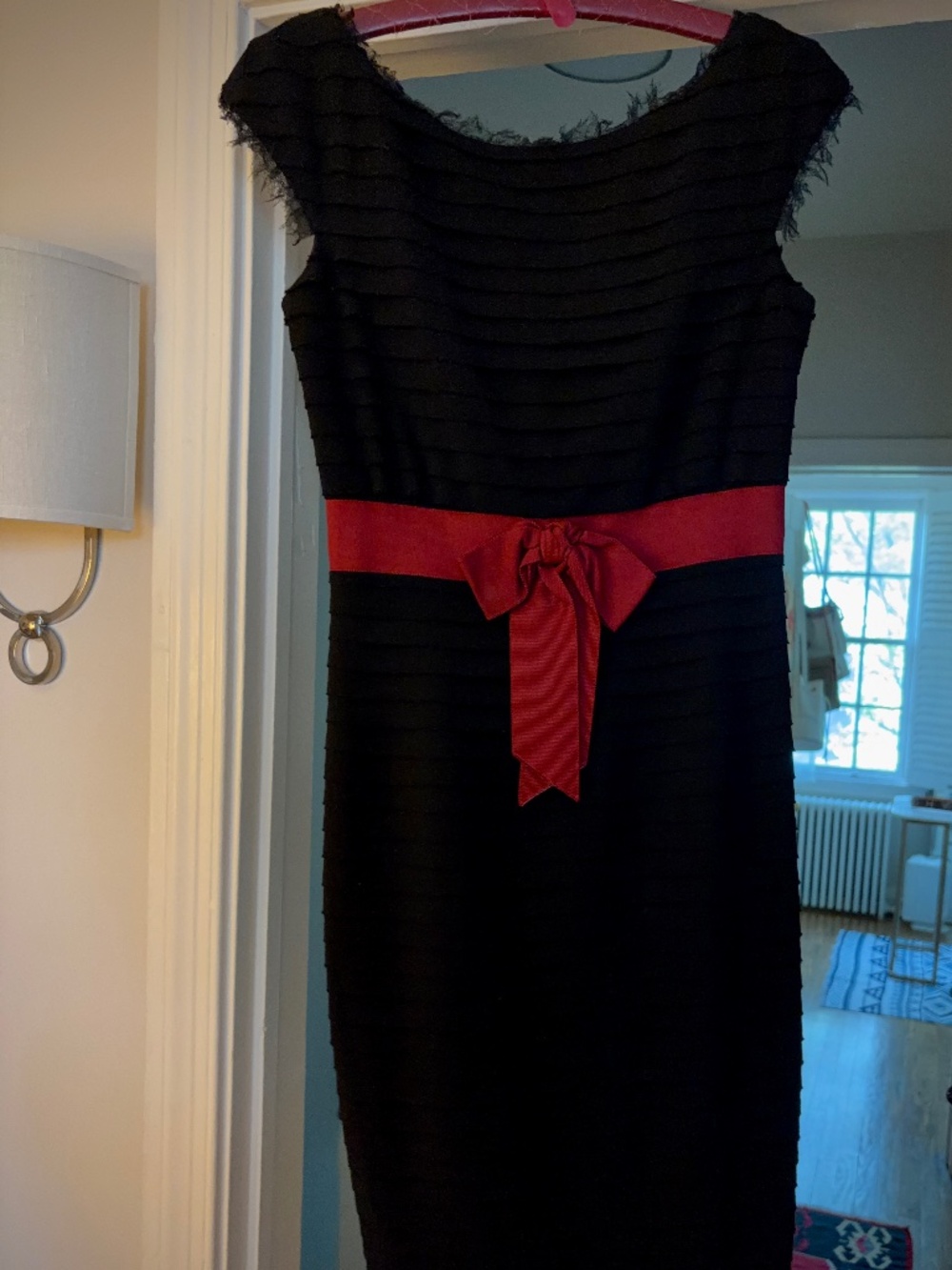 CHANEL⎻Black Sheath Dress with Red Bow, Sz 2 - Picture 8 of 14